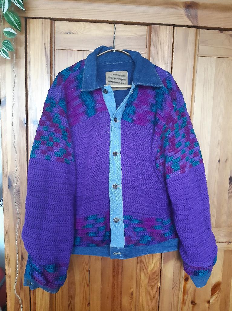 Spijkerjack, Paars, Maat 42/44 (L), Upcycled, Ophalen of Verzenden