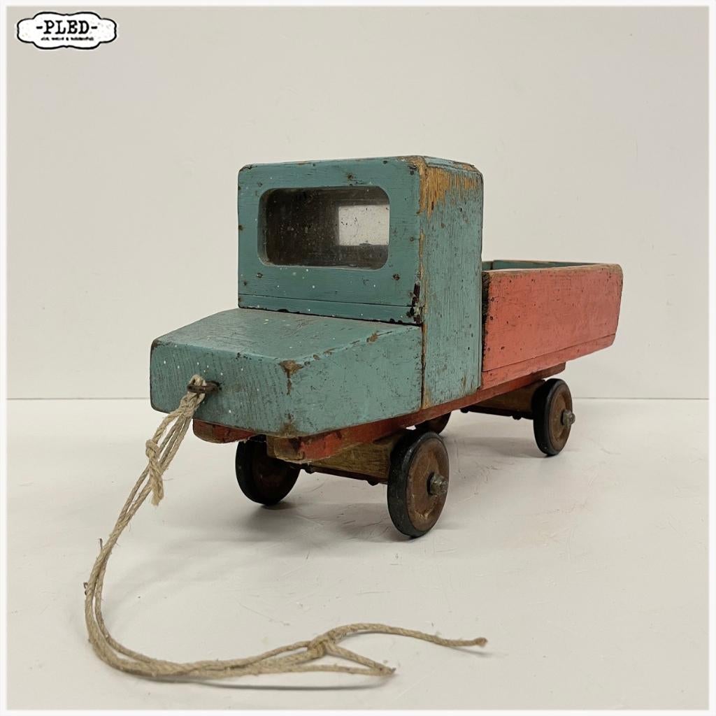 Oude houten speelgoed auto - vrachtauto, Antiek en Kunst, Ophalen of Verzenden