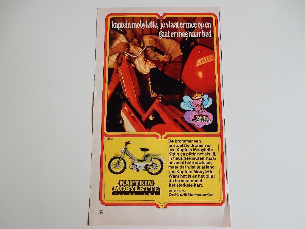 Kaptein Mobylette reclame uit tijdschrift van 1974., Ophalen of Verzenden, 1960 tot 1980, Nederland, Knipsel(s)