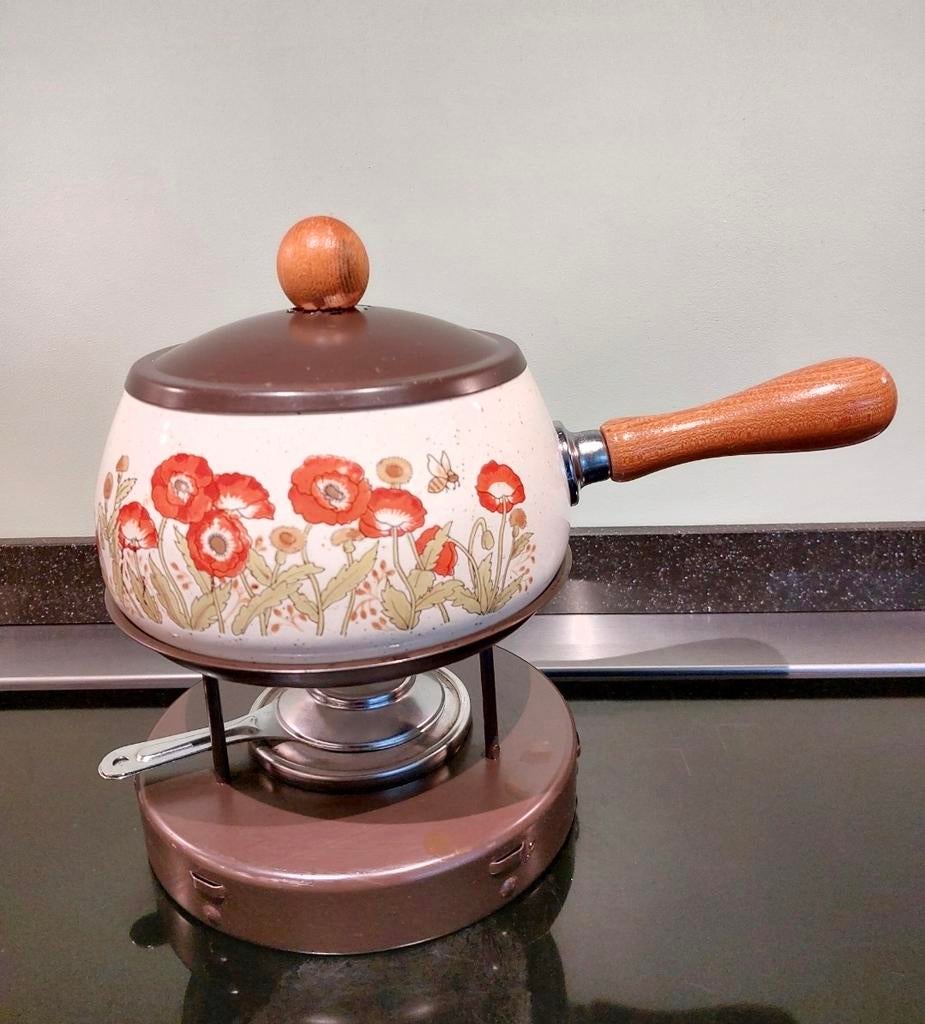 Vintage fonduepan, wildflower, Ophalen of Verzenden, Overige materialen, Pot, Bus of Blik