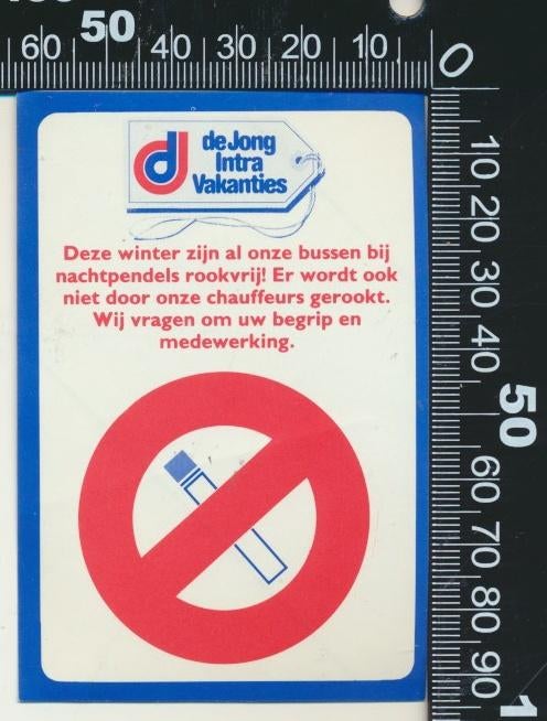 Sticker: De Jong Intra Vakanties - Nachtpendels rookvrij, Ophalen of Verzenden, Zo goed als nieuw, Bedrijf of Vereniging