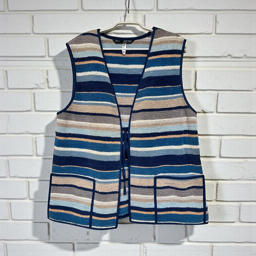 Annikki Karvinen Gilet Mt L Blauw Beige Streep Fins Handmade, Kleding | Dames, Maat 42/44 (L), Zo goed als nieuw, Ak, Ak