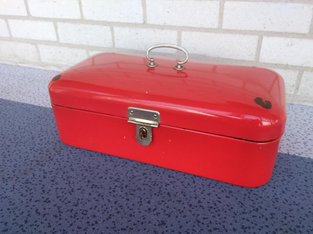 Emaille vintage Broodtrommel | rood, Ophalen