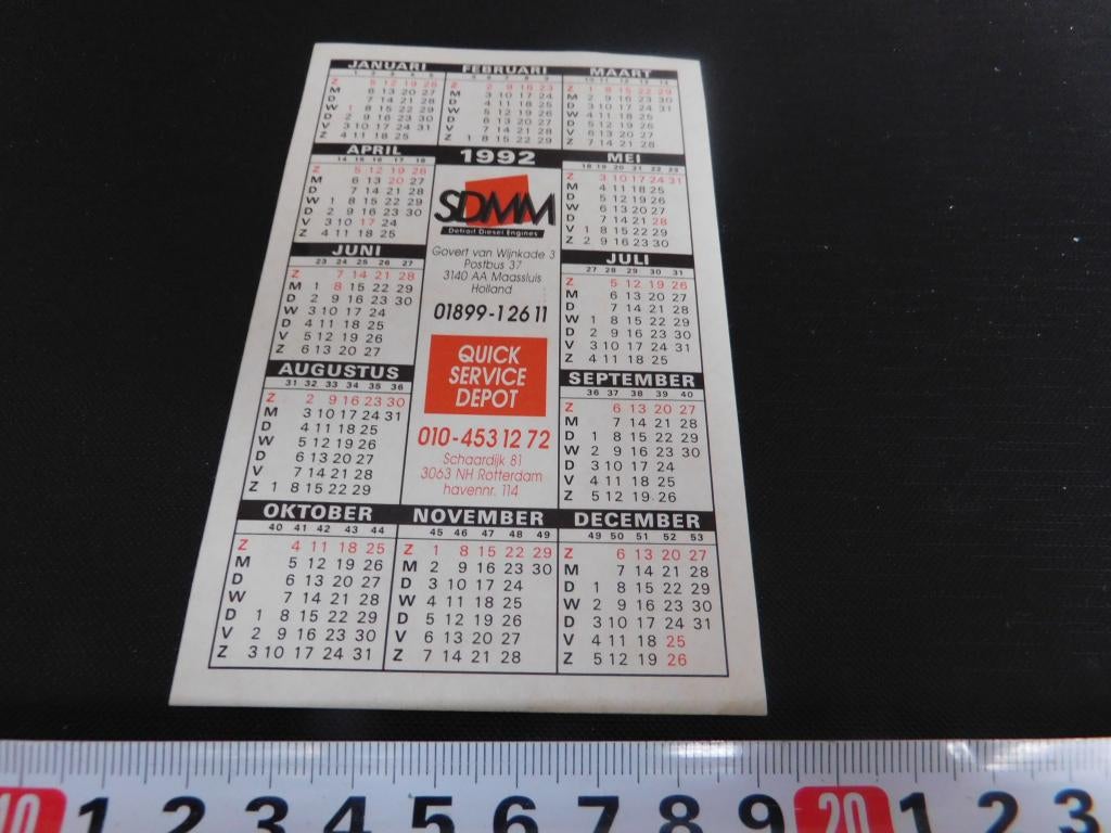 sticker kalender 1992 SDMM detroit diesel engines maassluis, Ophalen, Zo goed als nieuw