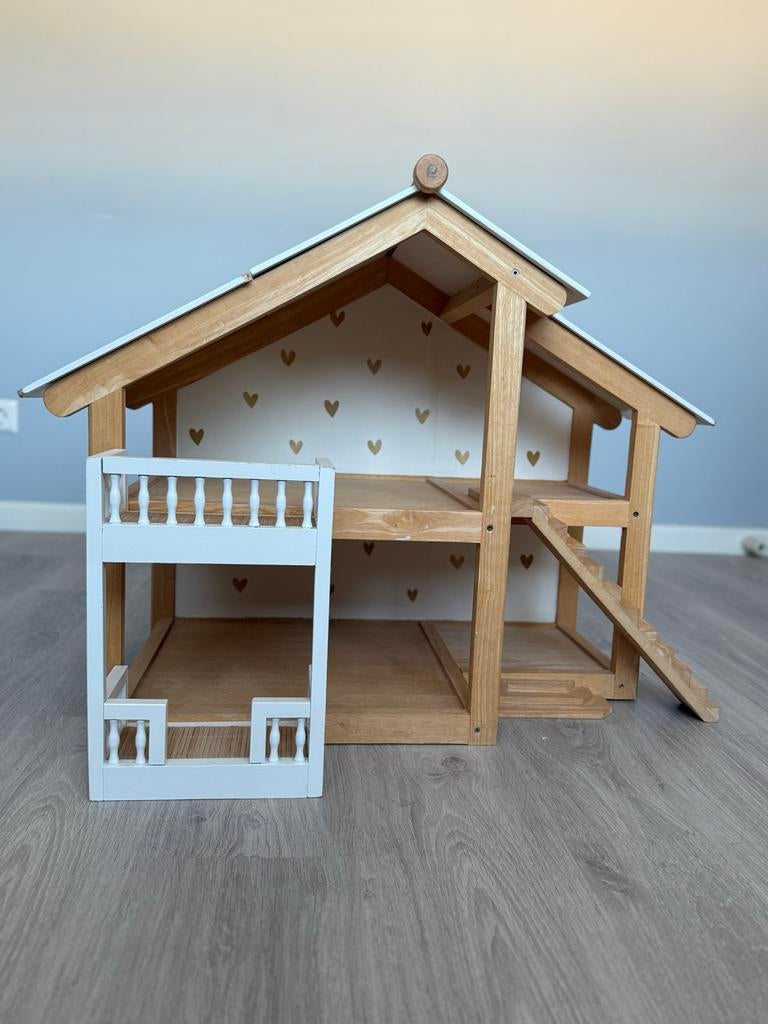 Gepimpt houten poppenhuis met hartjes behang en meubels, Kinderen en Baby's, Speelgoed | Poppenhuizen, Ophalen, Zo goed als nieuw