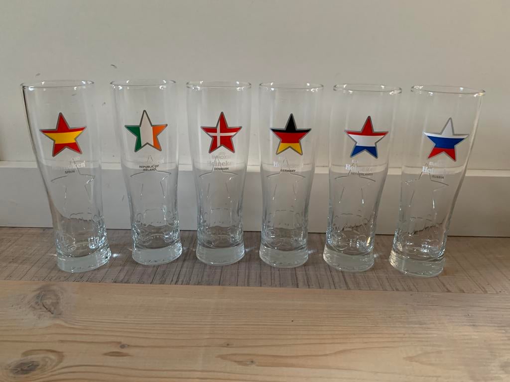 6x Heineken bierglazen EK 2020, Verzamelen, Ophalen of Verzenden, Zo goed als nieuw, Glas of Glazen, Heineken