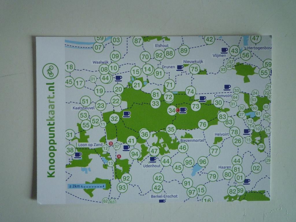 Fietsknopenkaart knooppuntkaart Noord Brabant, Verzamelen, Ansichtkaarten | Nederland, Ophalen of Verzenden, 1940 tot 1960, Gelderland
