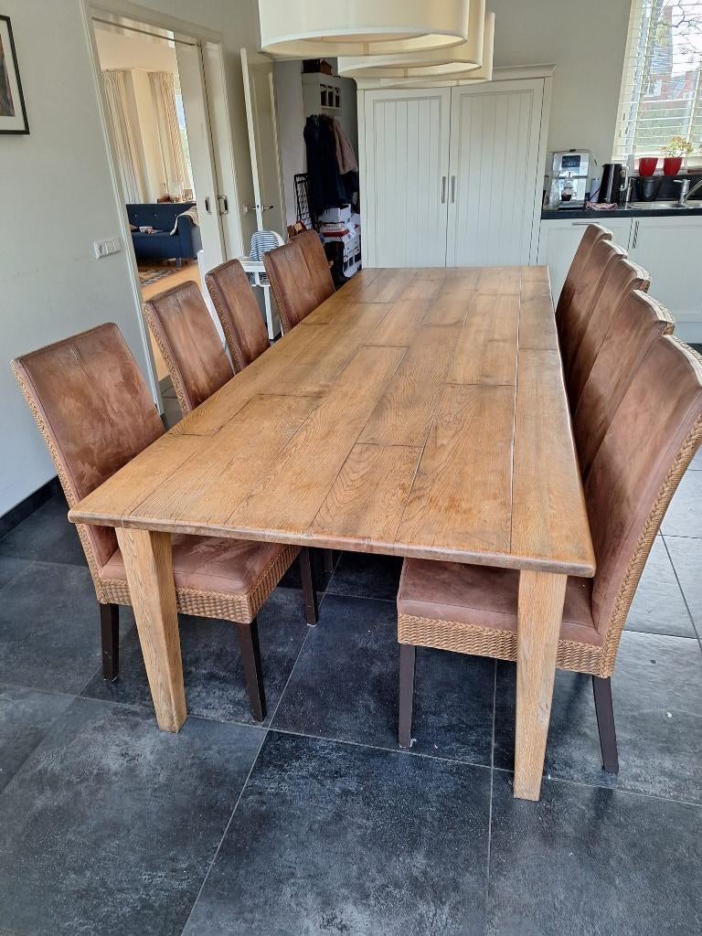 Massief eiken tafel, Ophalen, Gebruikt, Eikenhout, 200 cm of meer