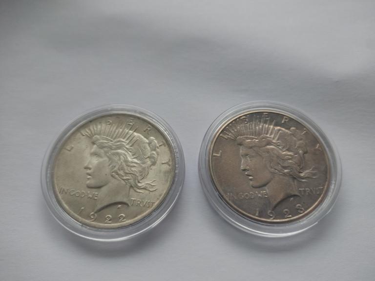2x Peace Dollar 1922 en 1923 (s), Ophalen of Verzenden, Noord-Amerika, Losse munt, Zilver