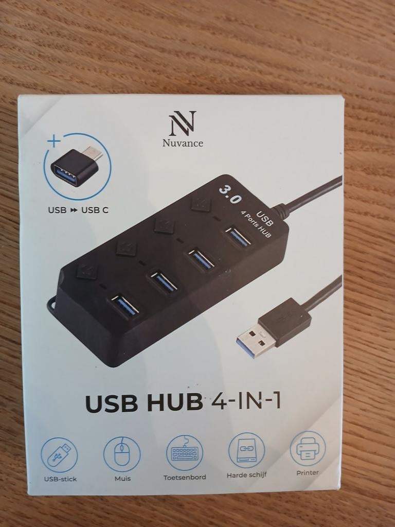 Nuvance USB HUB 4-IN-1 met USB C adapter, Computers en Software, Ophalen of Verzenden, Nieuw