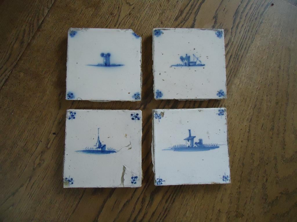 4 antieke muurtegels  (uit Alkmaar), Ophalen of Verzenden