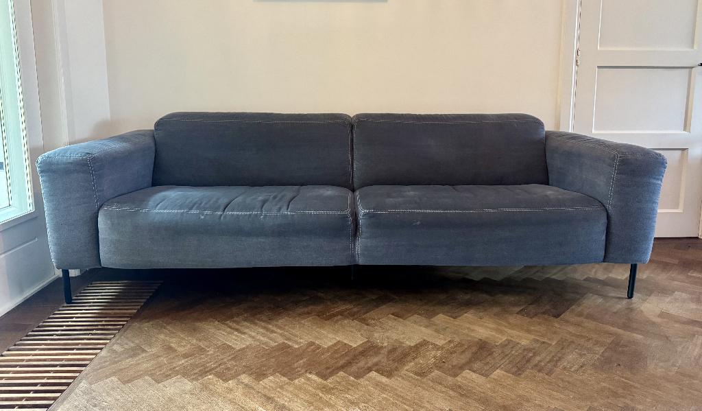 Bank blauw, Ophalen, Gebruikt, 75 tot 100 cm, Rechte bank