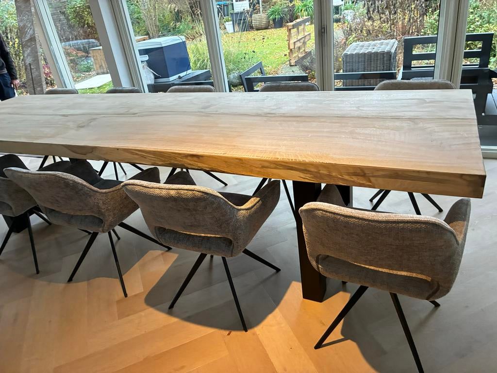 Eiken boomstam tafel voorjaar actie!!, Huis en Inrichting, Tafels | Eettafels, Gebruikt, 200 cm of meer, Vijf personen of meer