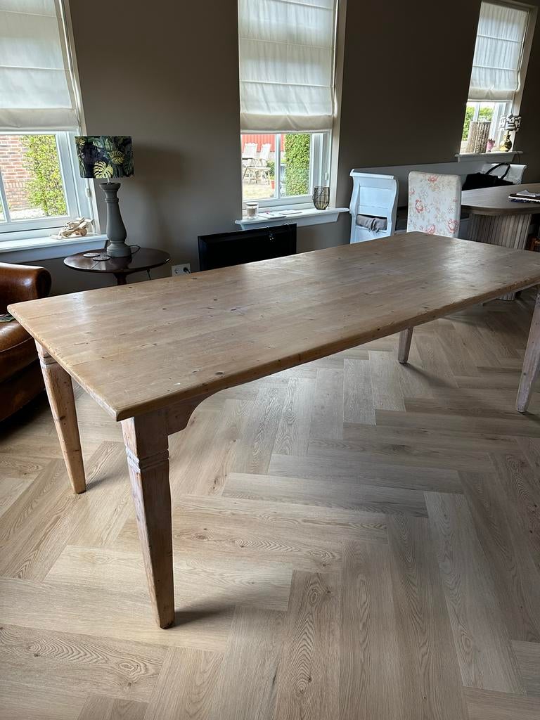 Landelijke grenen houten eettafel - 210x90 cm, Ophalen, Gebruikt, 200 cm of meer, 50 tot 100 cm