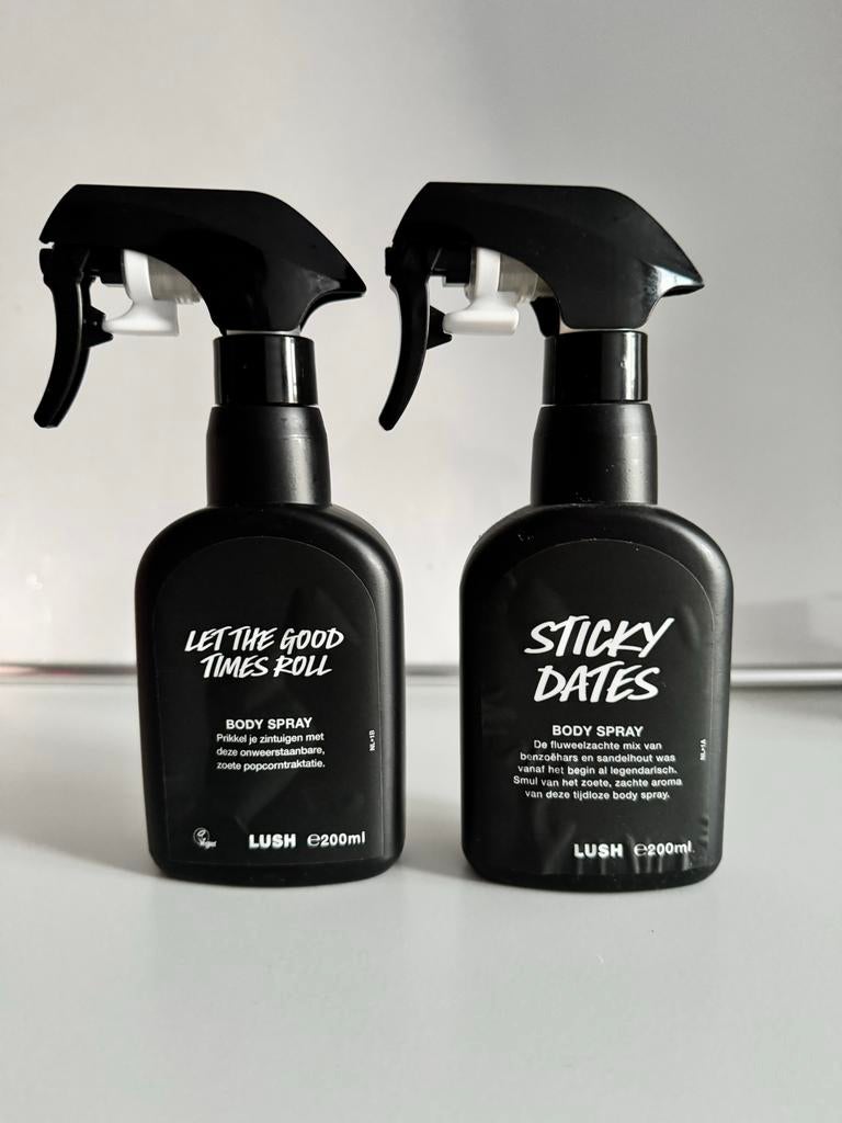 LUSH Body Spray: Let the Good Times Roll & Sticky Dates, Ophalen of Verzenden, Zo goed als nieuw