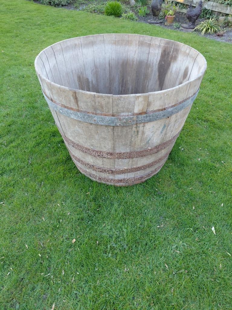 Antieke XXL houten kuip tuindecoratie, Ophalen, Gebruikt, Rond, Hout