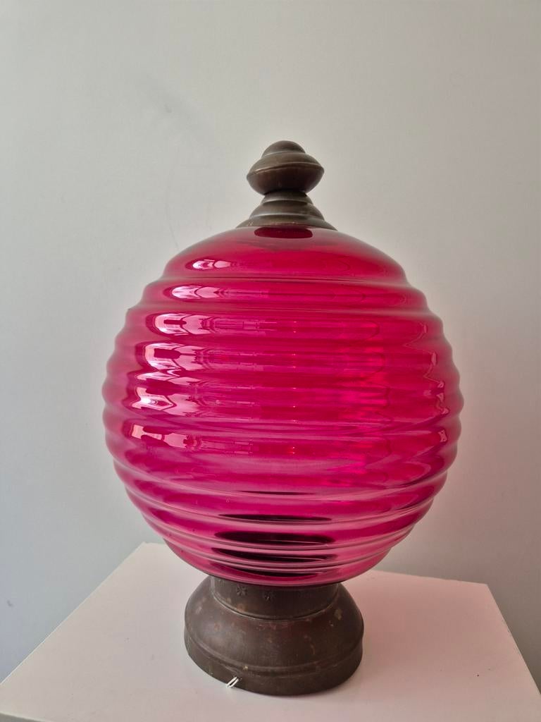 Glazen lamp uit Indonesië roze glas, Ophalen, Glas, Minder dan 50 cm