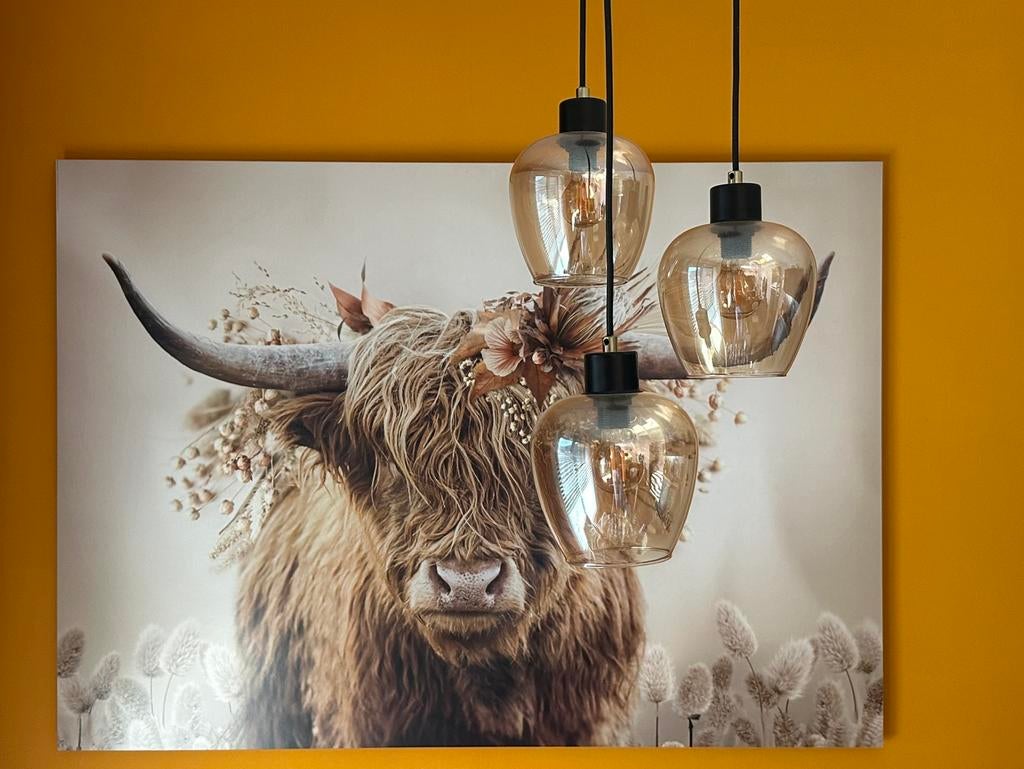 Hanglamp met amberkleurig glas, Antiek en Kunst, Kunst | Schilderijen | Modern, Ophalen