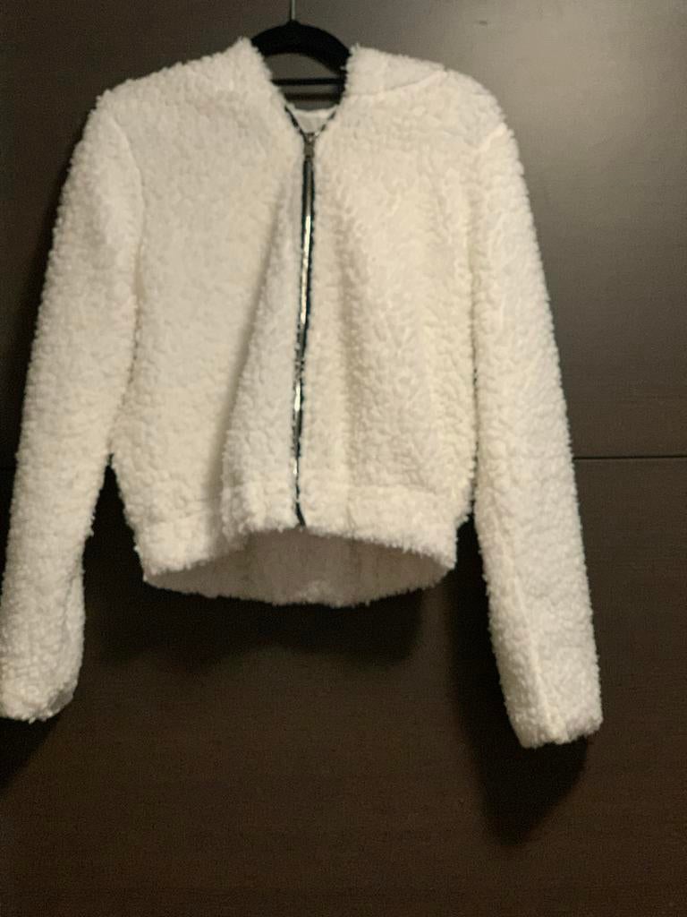 Witte teddy jas met capuchon, Ophalen of Verzenden, Gedragen, Maat 36 (S), Wit