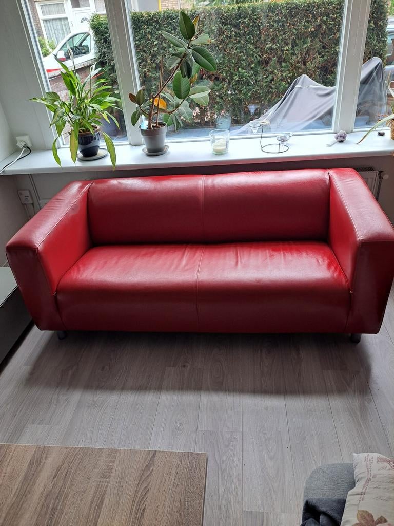 Rode leren bank, Ophalen of Verzenden