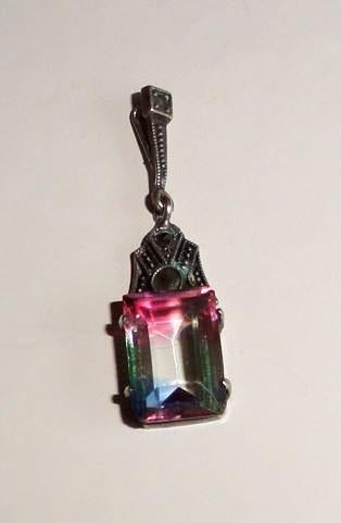 Hanger Rijnkiezel Zilver Markasiet Art Deco, Ophalen of Verzenden, Zilver, Hanger