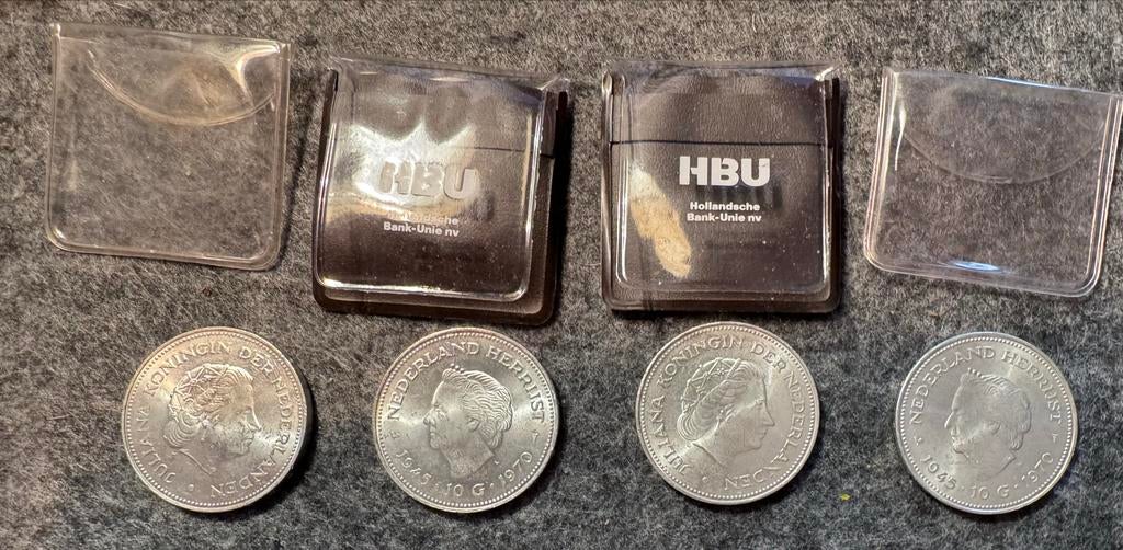 4x Zilveren Tientje "Nederland Herrijst" Juliana 1970, Koningin Juliana, Setje, Zilver, Ophalen of Verzenden