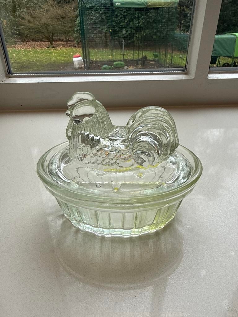 Vintage persglazen kip op nest schaaltje, Ophalen of Verzenden