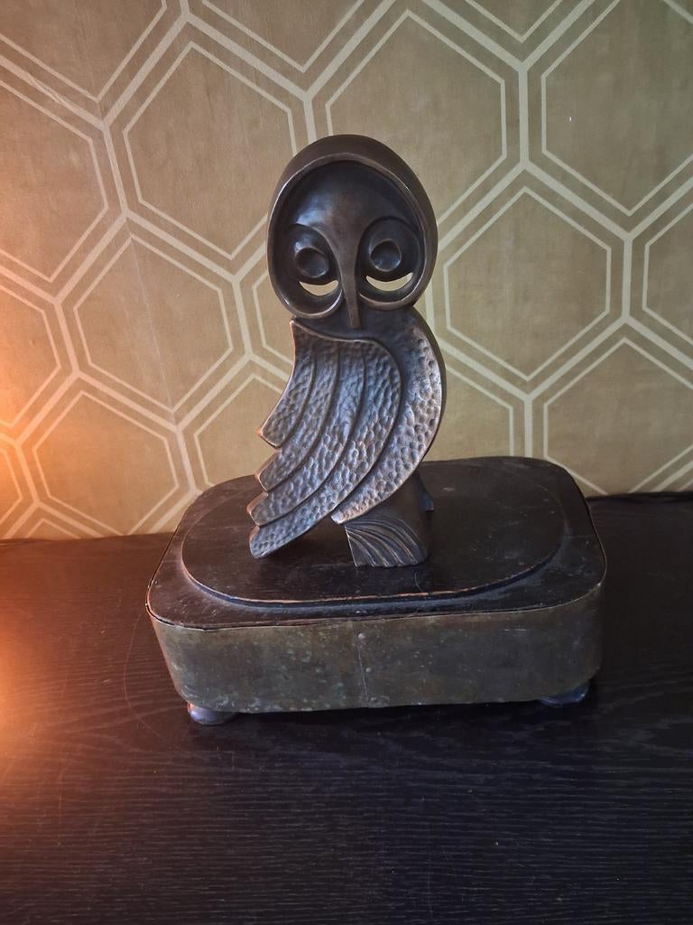 Art Deco brutalist Bronzen Uil Beeld - Elegant & Tijdloos, Ophalen of Verzenden, Brons