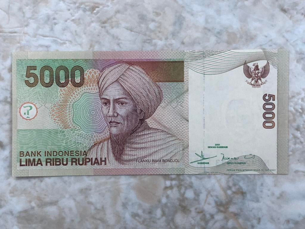 5000 rupiah 2001, Indonesië., Verzenden, Zuidoost-Azië, Los biljet