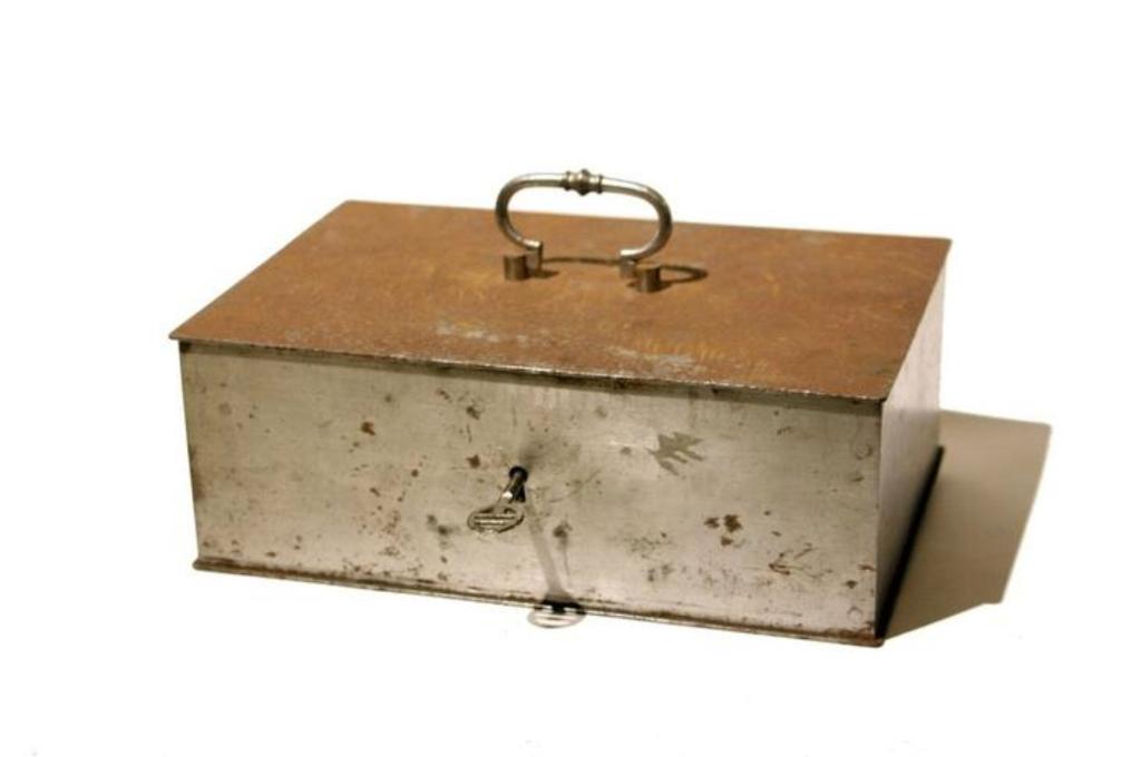 Vintage geldkist met sleutel - Engeland - 1920 / 1950 - 4Kg, Ophalen of Verzenden