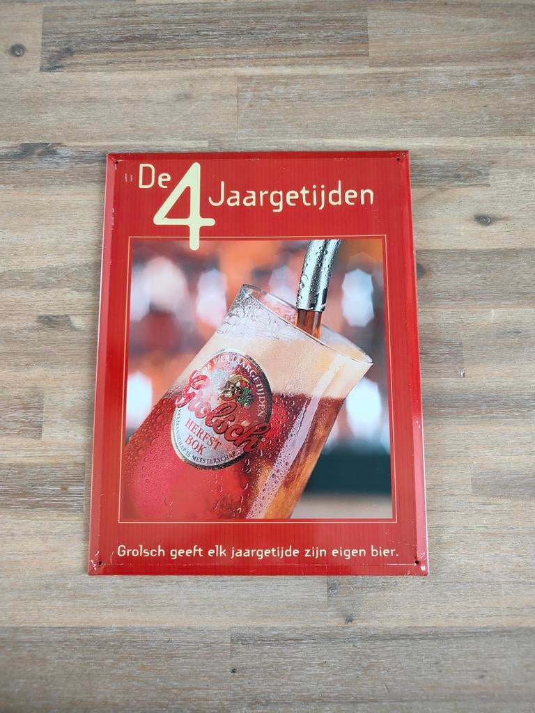 Grolsch 'De 4 Jaargetijden' reclamebord, Verzamelen, Ophalen of Verzenden, Reclamebord, Plaat of Schild, Grolsch