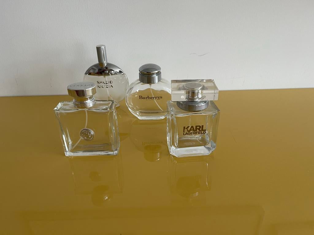 Lege parfumflesjes set: Versace, Karl Lagerfeld, Burberrys, Ophalen of Verzenden, Gebruikt