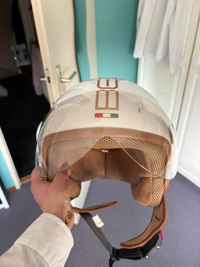 Witte beondesign scooterhelm maat L, Fietsen en Brommers, Ophalen, Zo goed als nieuw