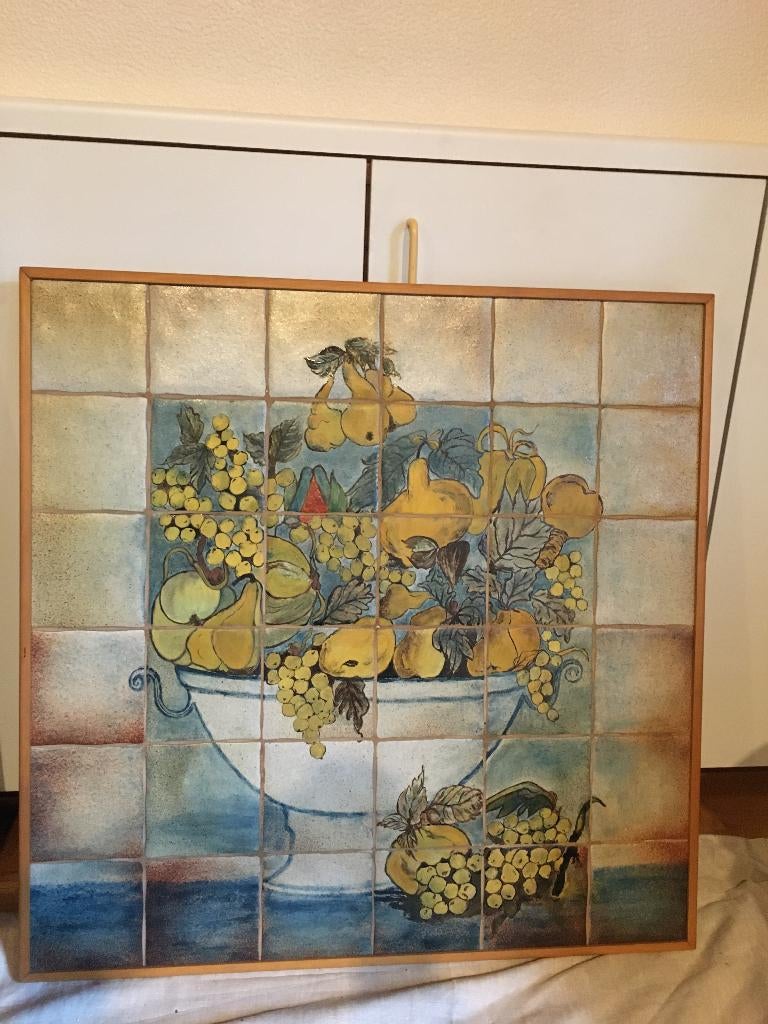 Schilderij 'Fruit' op tegels met houten kader, Antiek en Kunst, Ophalen