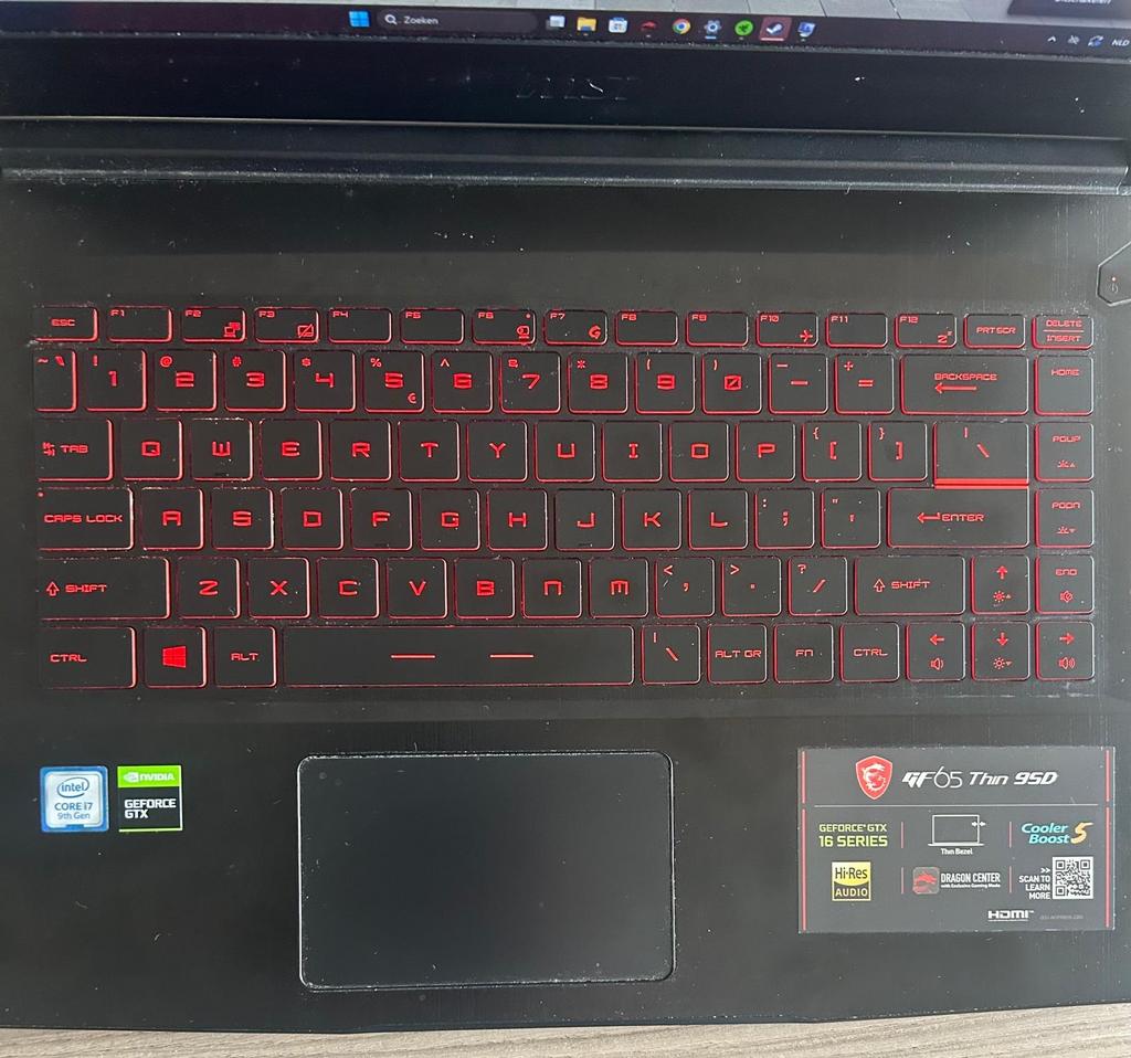 MSI GF65 Thin Gaming Laptop - i7-9750H, 16GB RAM, Windows 11, Computers en Software, Windows Laptops, Gebruikt, 2 tot 3 Ghz, 16 GB
