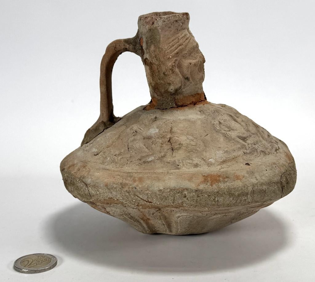 730. Romeinse terracotta lagynos - vrouwenhoofd, N. Afrika, Ophalen of Verzenden