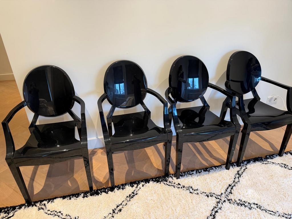 4 stuks Kartell Louis Ghost stoelen, Huis en Inrichting, Stoelen, Ophalen, Gebruikt, Zwart, Vier