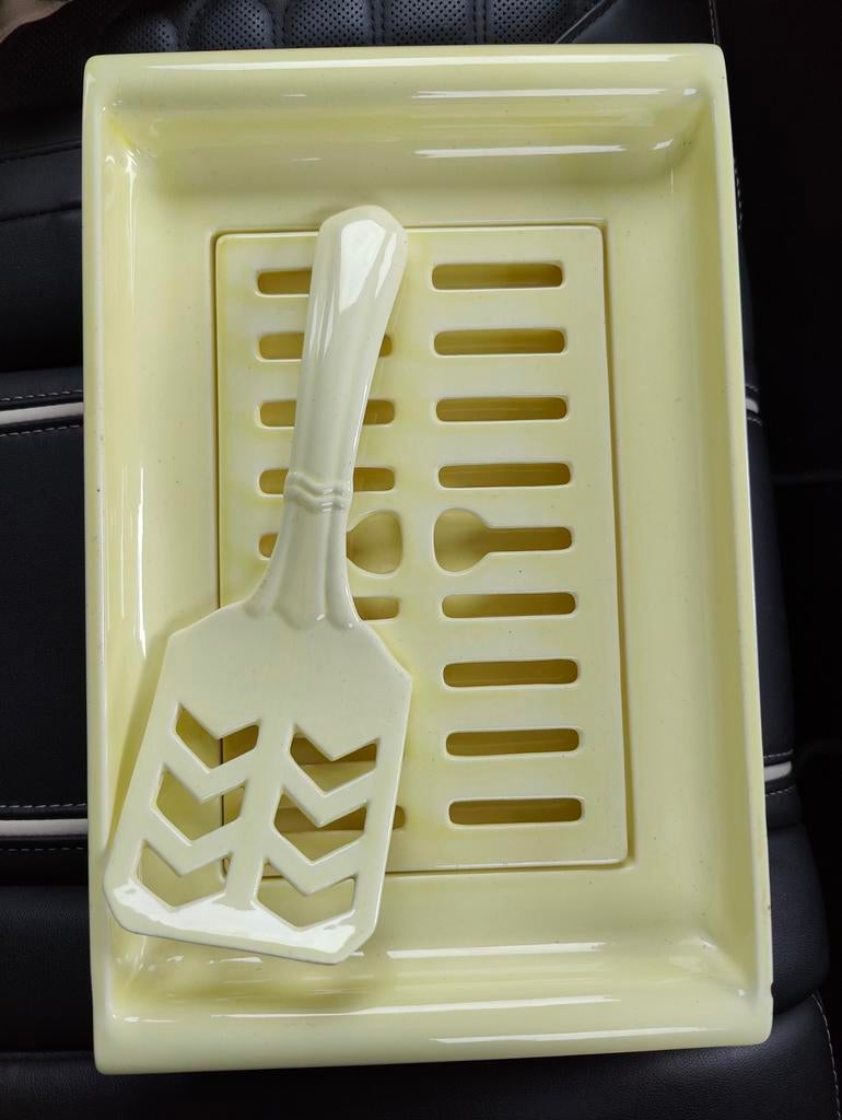 Antieke asperge schaal met schep, Huis en Inrichting, Keuken | Servies, Gebruikt, Keramiek, Ophalen of Verzenden, Schaal of Schalen