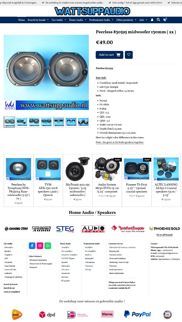 Peerless 830595 13cm / 5.25'' midwoofers / Speakers, Overige merken, Gebruikt, ., Ophalen of Verzenden