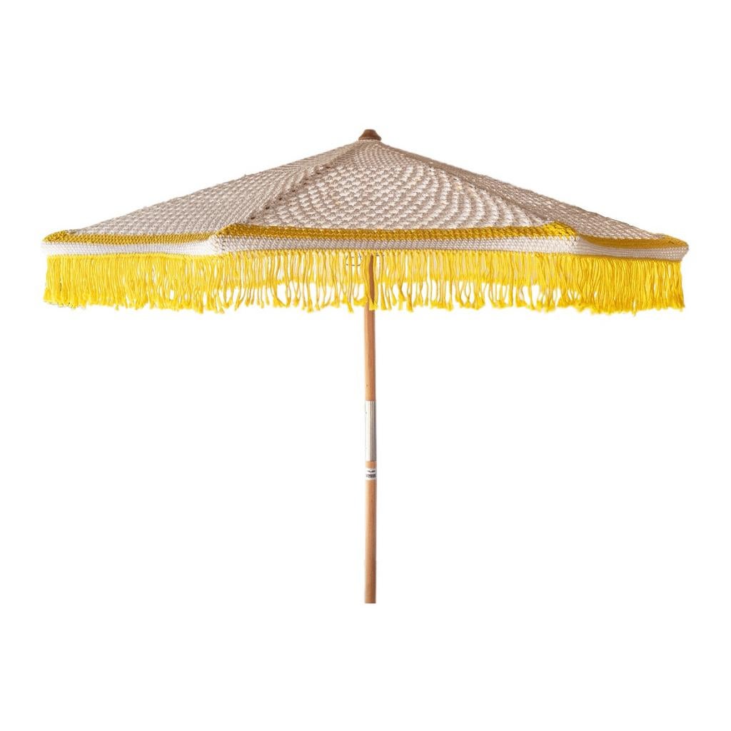Handgeknoopte parasol 250cm teakhout, Tuin en Terras, Parasols, Ophalen of Verzenden