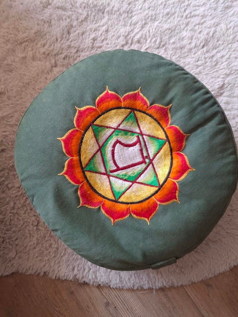 Meditatiekussen en Meditatiekrukje Set, Ophalen, Zo goed als nieuw, Groen, Rond