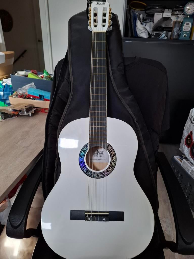LaPaz Gitaar - Klassieke Spaanse Gitaar Wit met Hoes, Ophalen, Zo goed als nieuw, Klassieke of Spaanse gitaar, Met koffer
