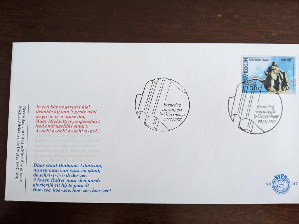 NL 1976 FDC E-147 MICHIEL DE RUYTER, Verzenden, Onbeschreven, Nederland