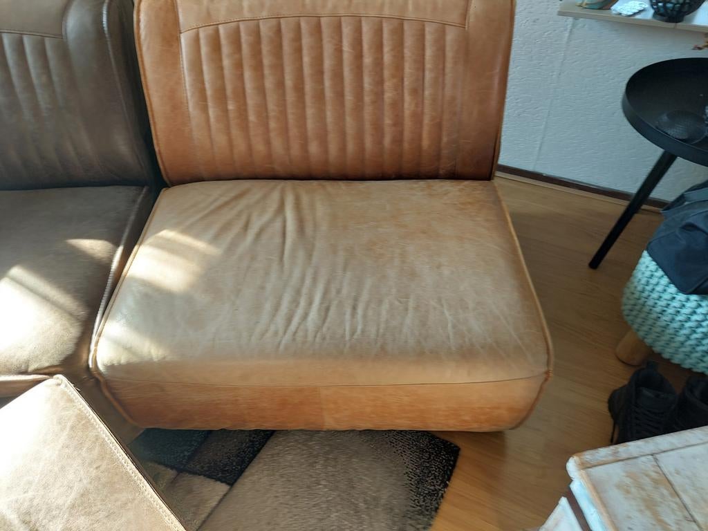 Leren elementenbank in diverse kleurstellingen, Gebruikt, Hoekbank, Leer, Ophalen of Verzenden