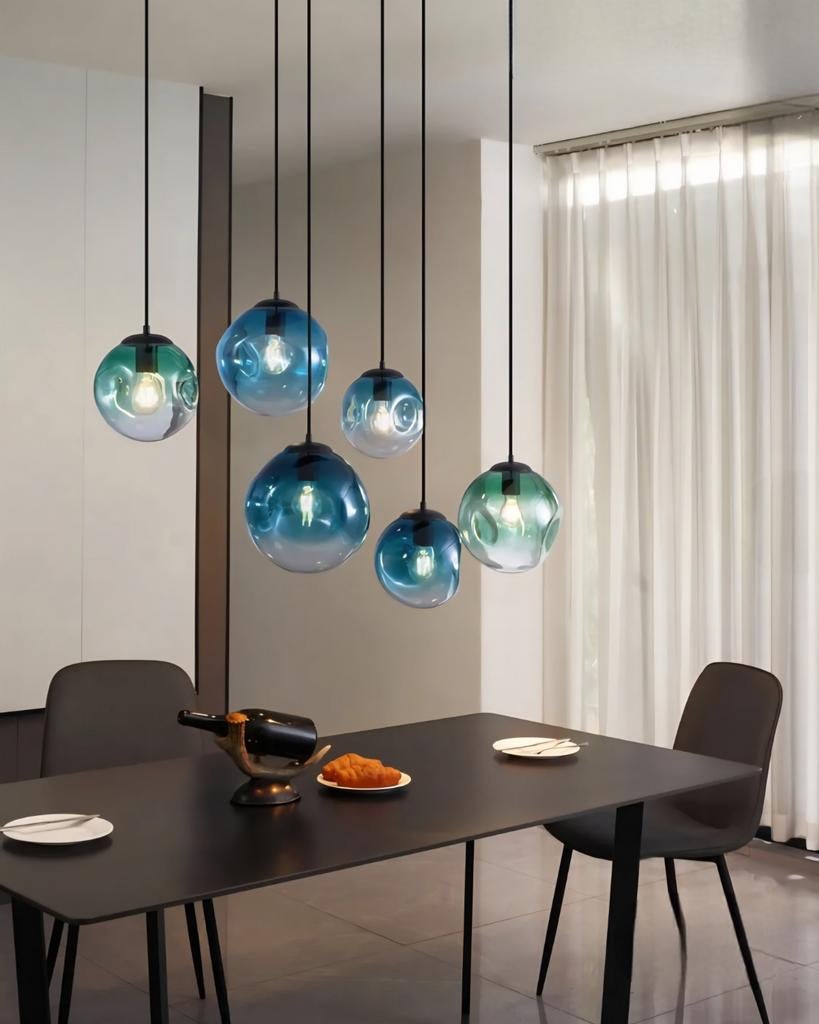 Hanglamp met 6 glazen bollen, Nieuw!, Ophalen, Nieuw, Glas, 75 cm of meer