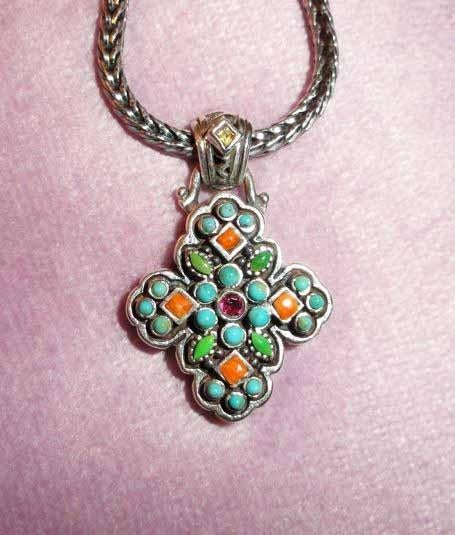 Ketting Kruis Turkoois Barse Amethist Koraal Citrien Zilver, Overige kleuren, Ophalen of Verzenden, Zo goed als nieuw, Met edelsteen