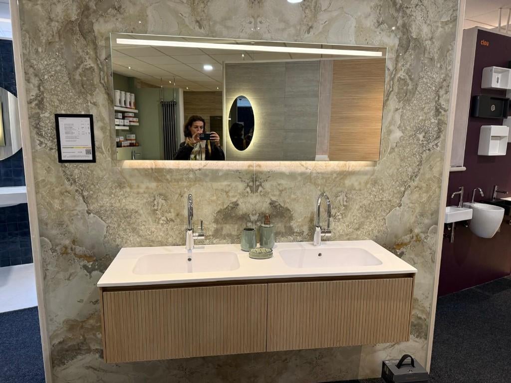 Design dubbele wastafel met onderkast, Huis en Inrichting, Ophalen, 100 tot 150 cm, Nieuw, Minder dan 100 cm