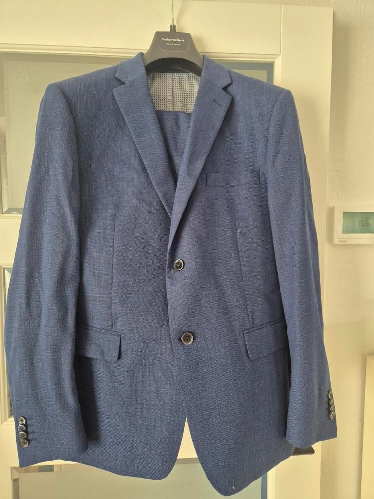 Maat 54...zeer mooi kleur blauw pak colbert en pantalon riem, Ophalen of Verzenden, Zo goed als nieuw, Maat 52/54 (L), Blauw