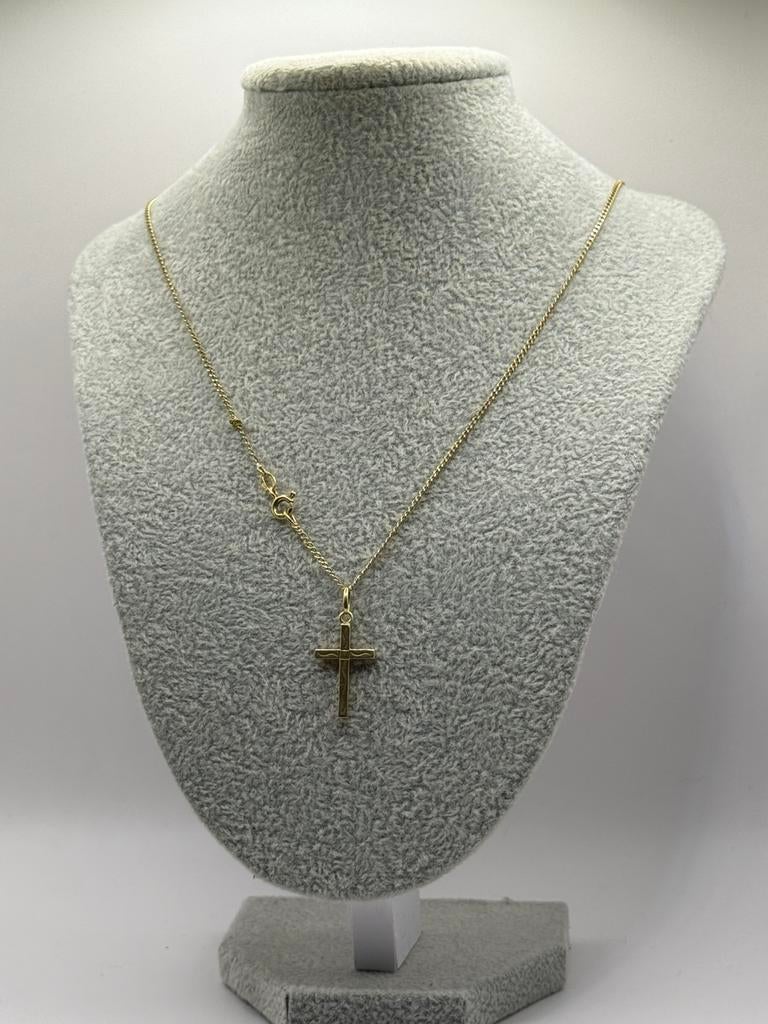 18K Gouden kruis ketting, Sieraden, Tassen en Uiterlijk, Kettingen, Met hanger, Nieuw, Ophalen of Verzenden, Goud