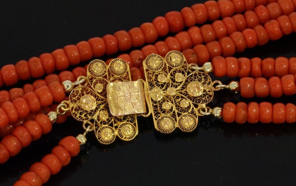 Bloedkoraal ketting antiek fraai 14k slot goud filigrain, Sieraden, Tassen en Uiterlijk, Antieke sieraden, Verzenden, Goud, Ketting